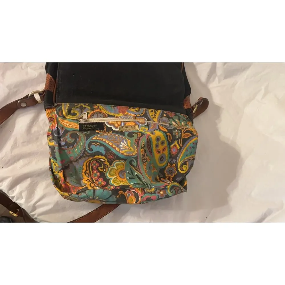 Vintage Tribout Crossbody Bag -Leather and canvas/Jeans Black and Brown